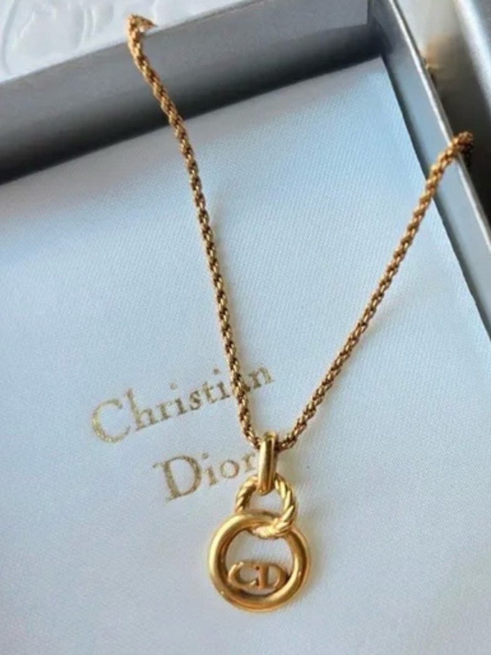 Vintage 80’s Dior Gold CD Logo Rope-Link Pendant Necklace